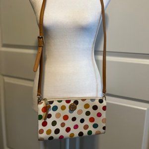 Tory Burch Polka Dot White and Multicolor Leather Cross Body Bag